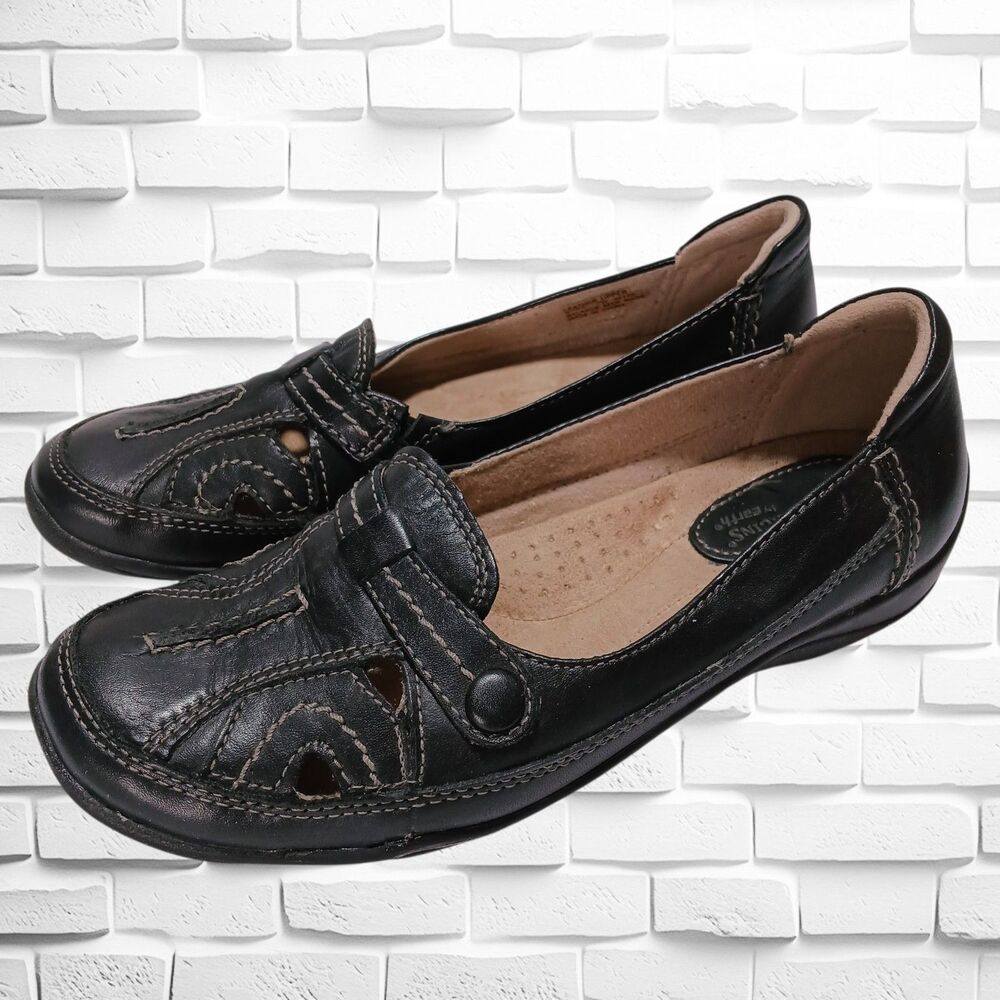 Earth Origins "Sadie" Black Leather Loafer Slip-on, Size 7W GUC